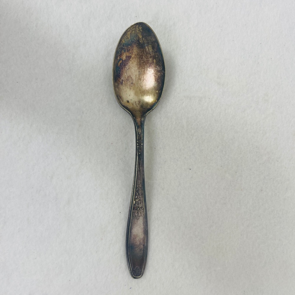 Vintage Silver Plated Teaspoon Floral Relief Pattern Tarnished Antique 6 Inch